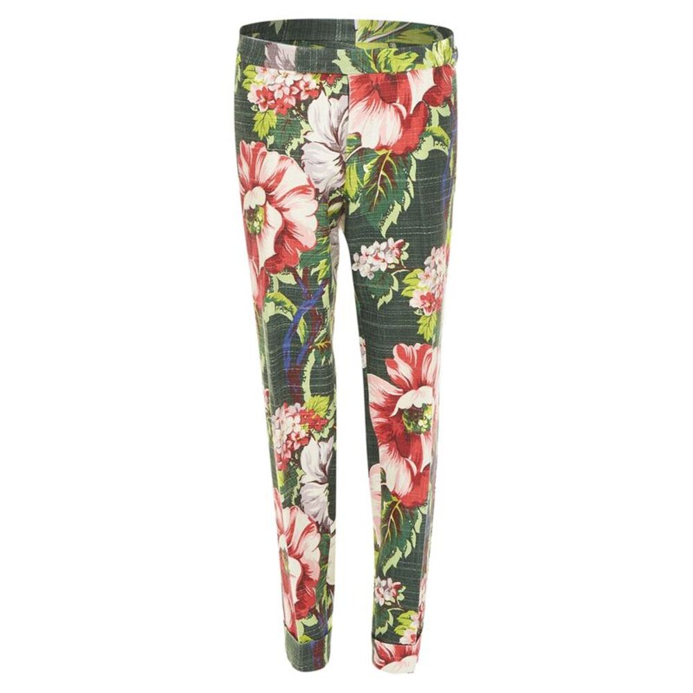 Tom Ford Green Pink Cotton Silk Floral Trousers